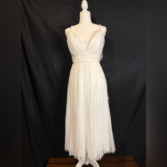 Lulus, small, Sweet Goddess White Mesh Pleated Sleeveless Midi Dress - Picture 5 of 7